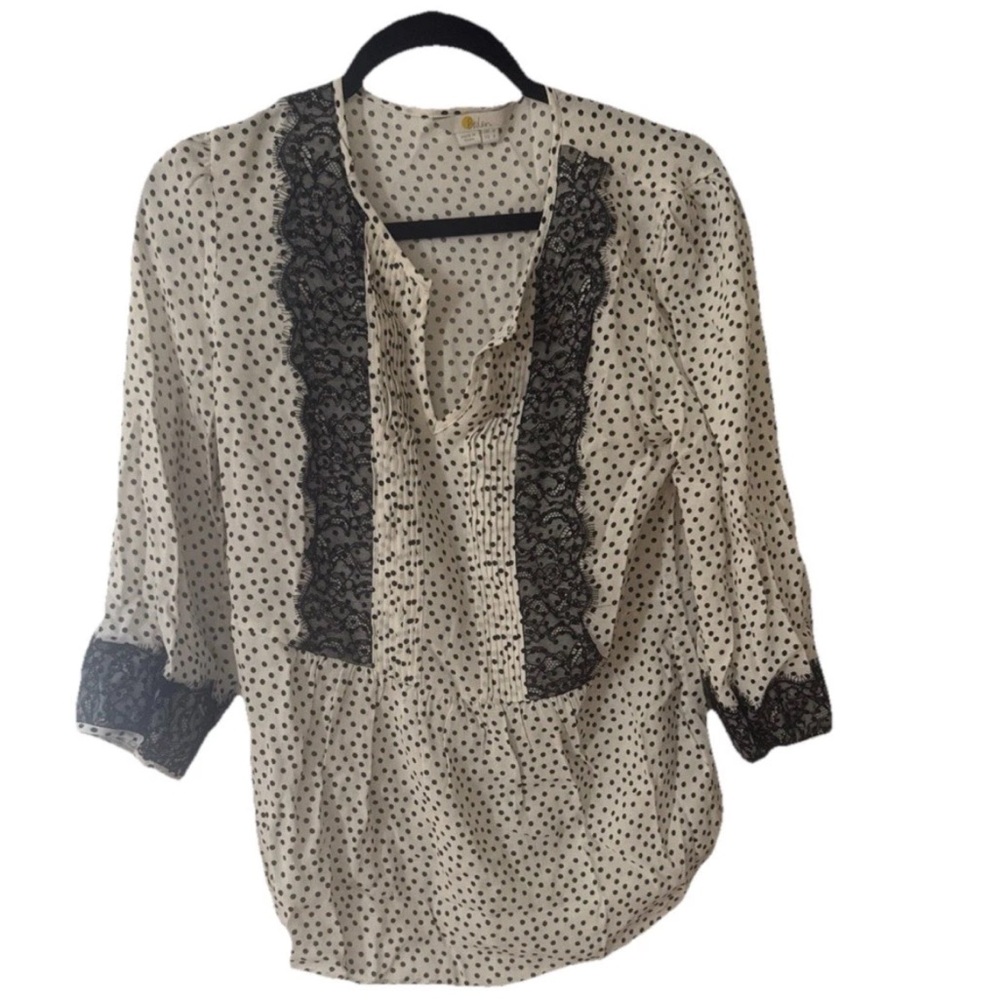 Boden Women’s Blouse US 4 Polka Dot Lace Trim Peasant Top 3/4 Sleeve Boho